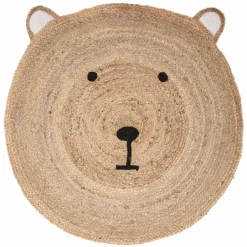 Tapis rond jute enfant (100 cm) Ourson Beige