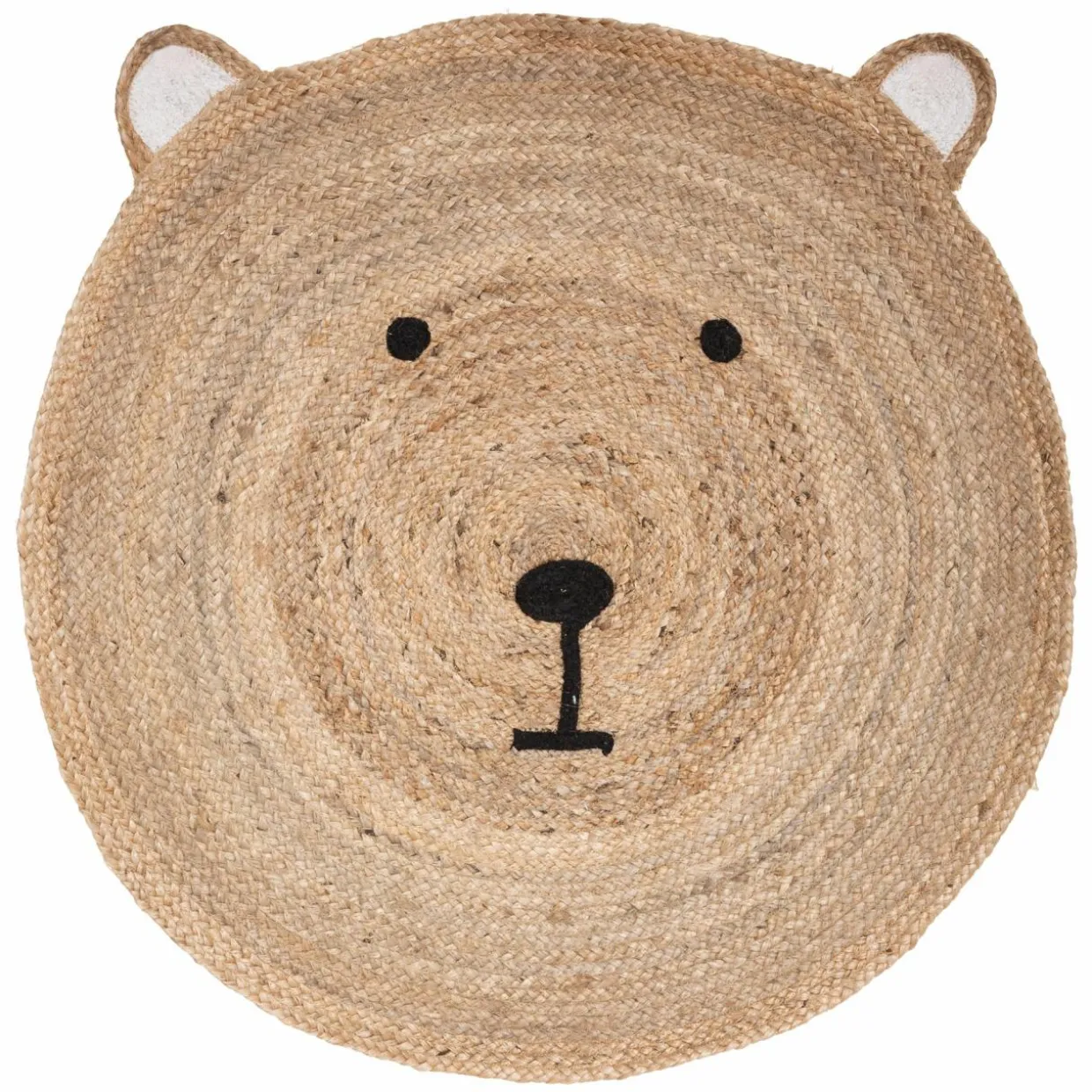 Tapis rond jute enfant (100 cm) Ourson Beige
