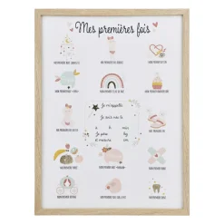 Toile murale enfant et stylo (30 x 40 cm) Mes premières fois Lila Beige