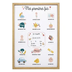 Toile murale enfant et stylo (30 x 40 cm) Mes premières fois Beige