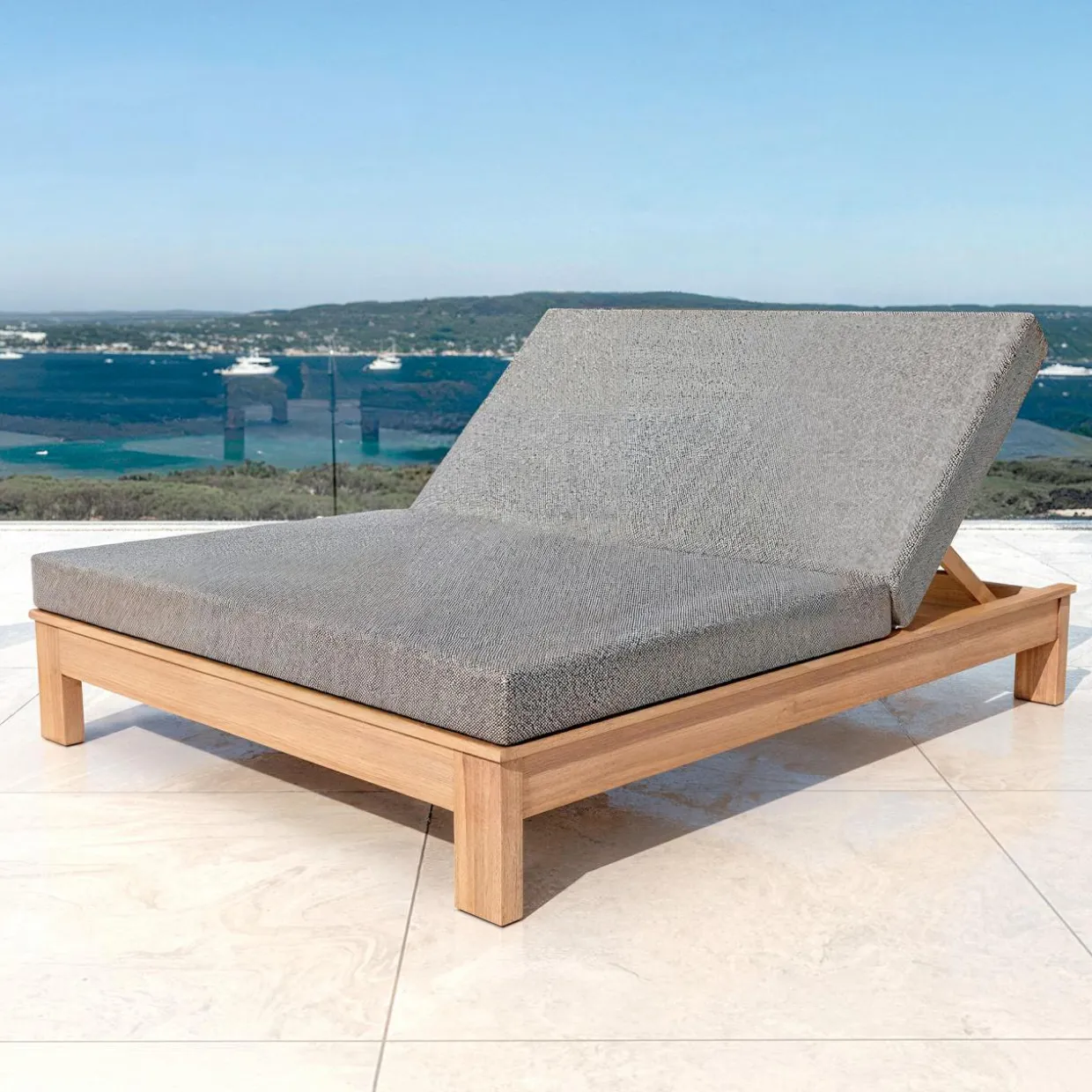 Transat double en bois d'acacia Bornéo Gris anthracite