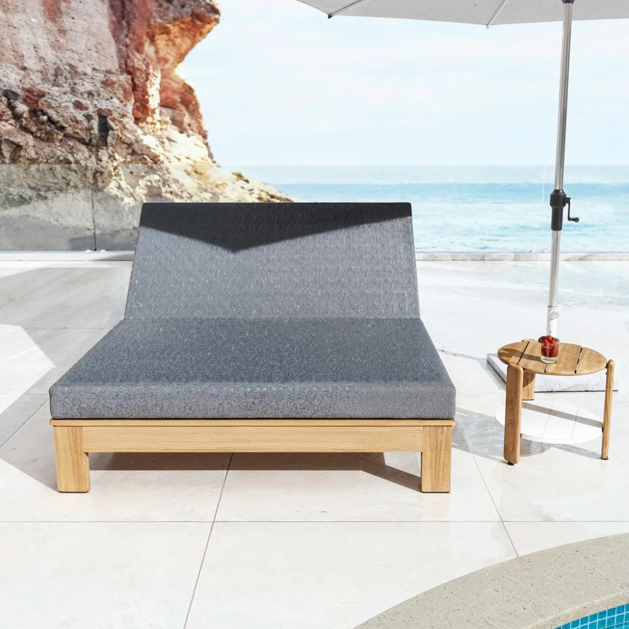 Transat double en bois d'acacia Bornéo Gris anthracite