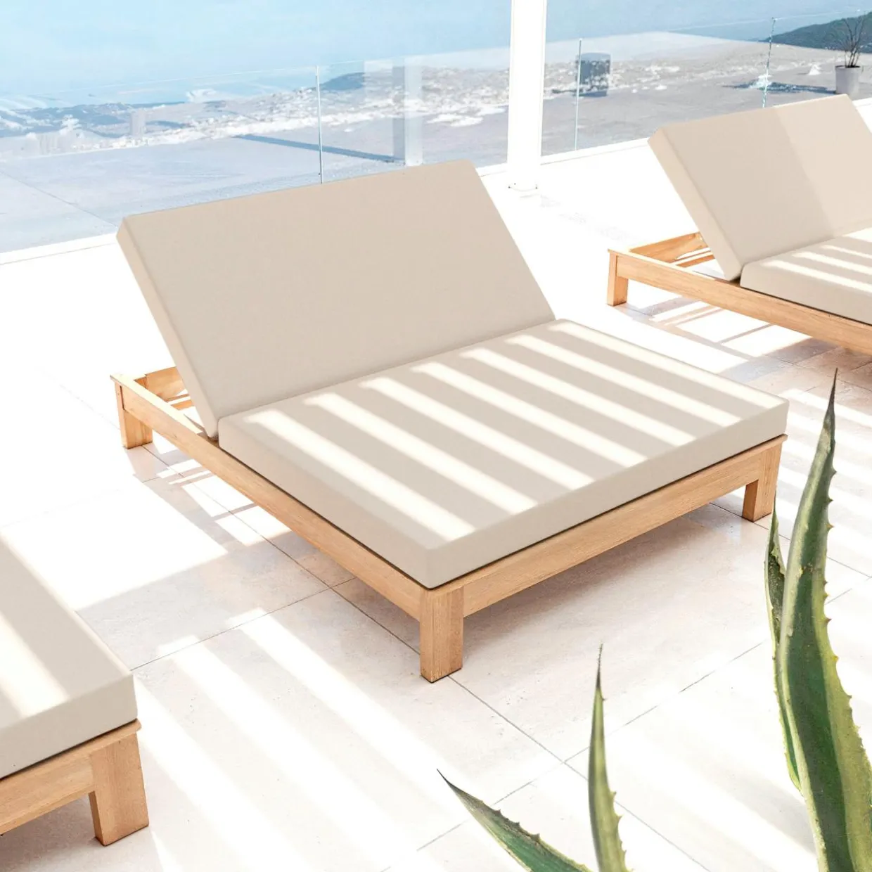 Transat double en bois d'acacia Bornéo Sable
