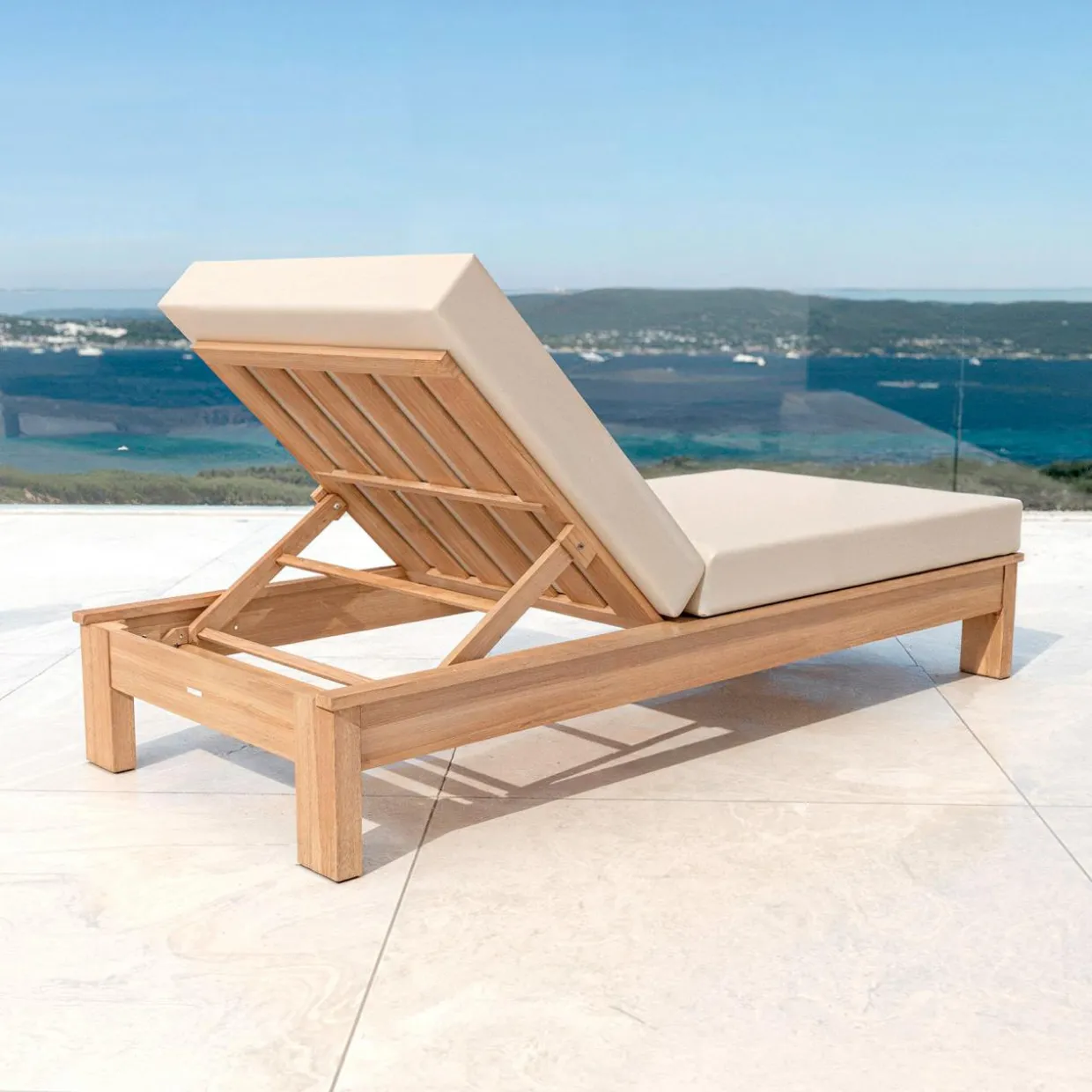 Transat en bois d'acacia Bornéo Sable