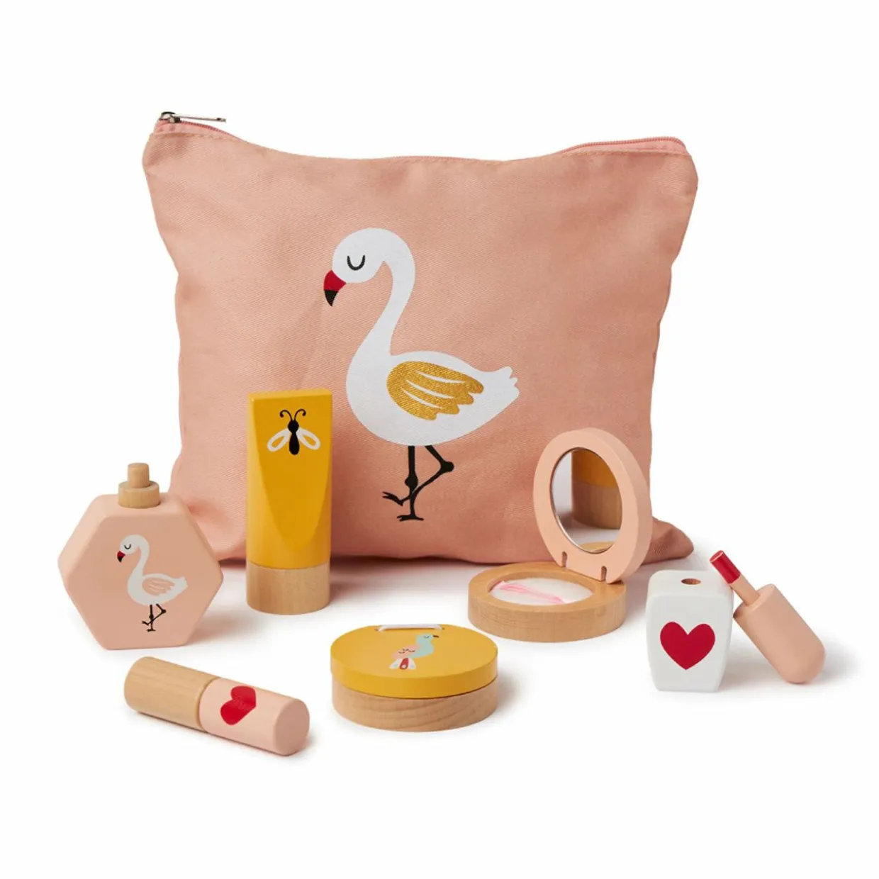 Trousse maquillage en bois Cygne Rose