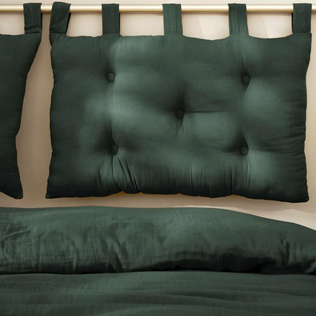 Tête de lit coussin gaze de coton (80 x 50 cm) Gaïa Vert sapin