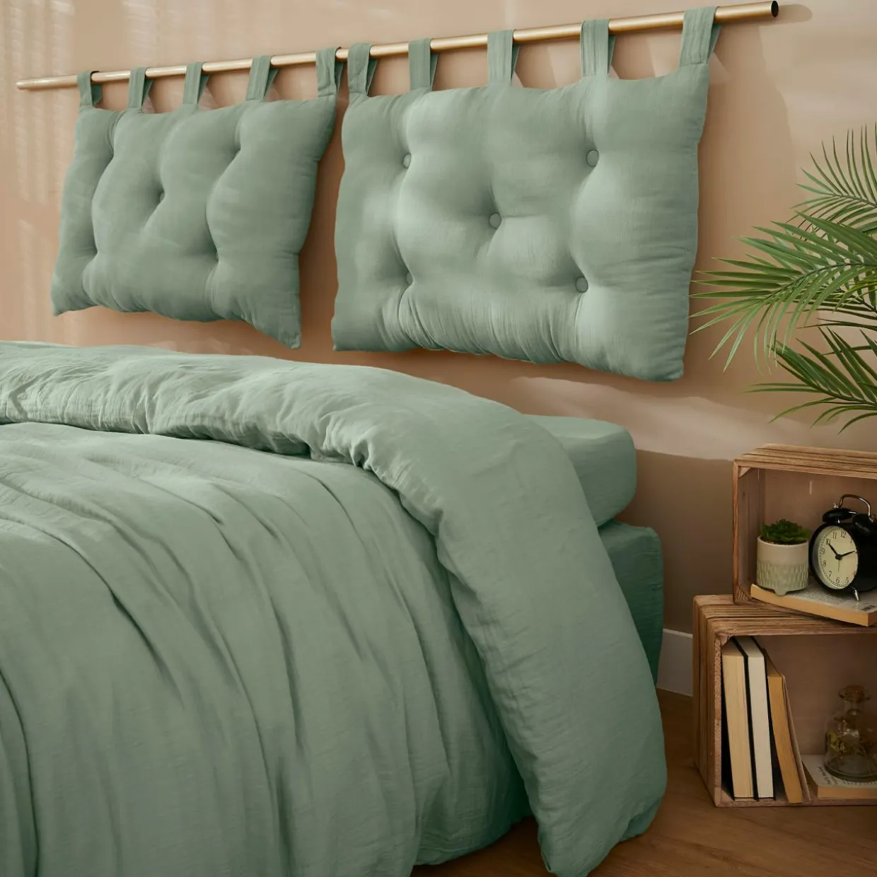 Tête de lit coussin gaze de coton (80 x 50 cm) Gaïa Vert eucalyptus