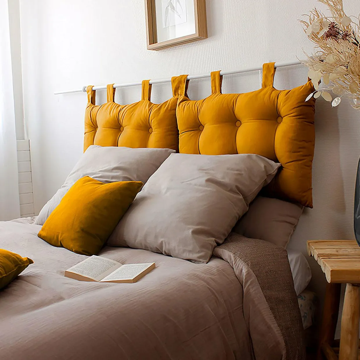 Tête de lit coussin (45 x 70 cm) Panama Jaune moutarde