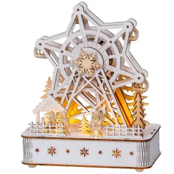 Village de Noël en bois lumineux et musical à piles (20 x 24 cm) Grande roue