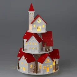 Village de Noël en bois lumineux à piles (H30 cm) Maisons toits rouges