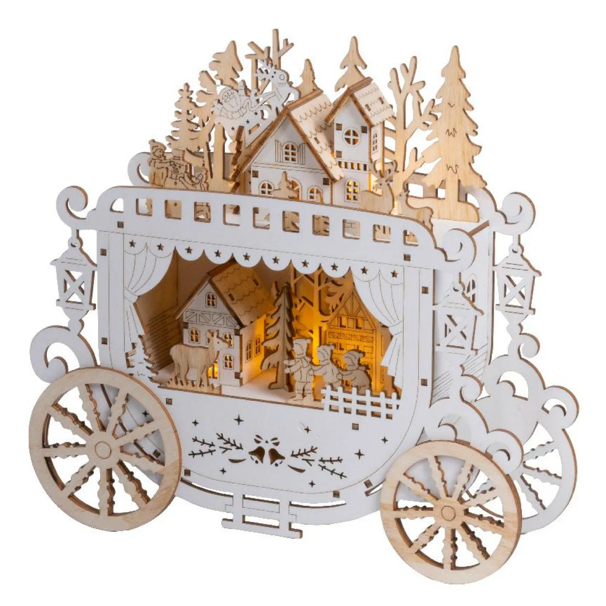 Village de Noël en bois lumineux à piles (H23 cm) Diligence