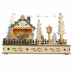 Village de Noël en bois lumineux à piles (H18 cm) Bonbons de Noël