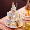 Village de Noël en bois lumineux et musical à piles (H28 cm) Maisons sur colline