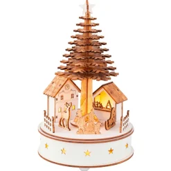 Village de Noël en bois lumineux et musical à piles (H25 cm) Sapin de Noël