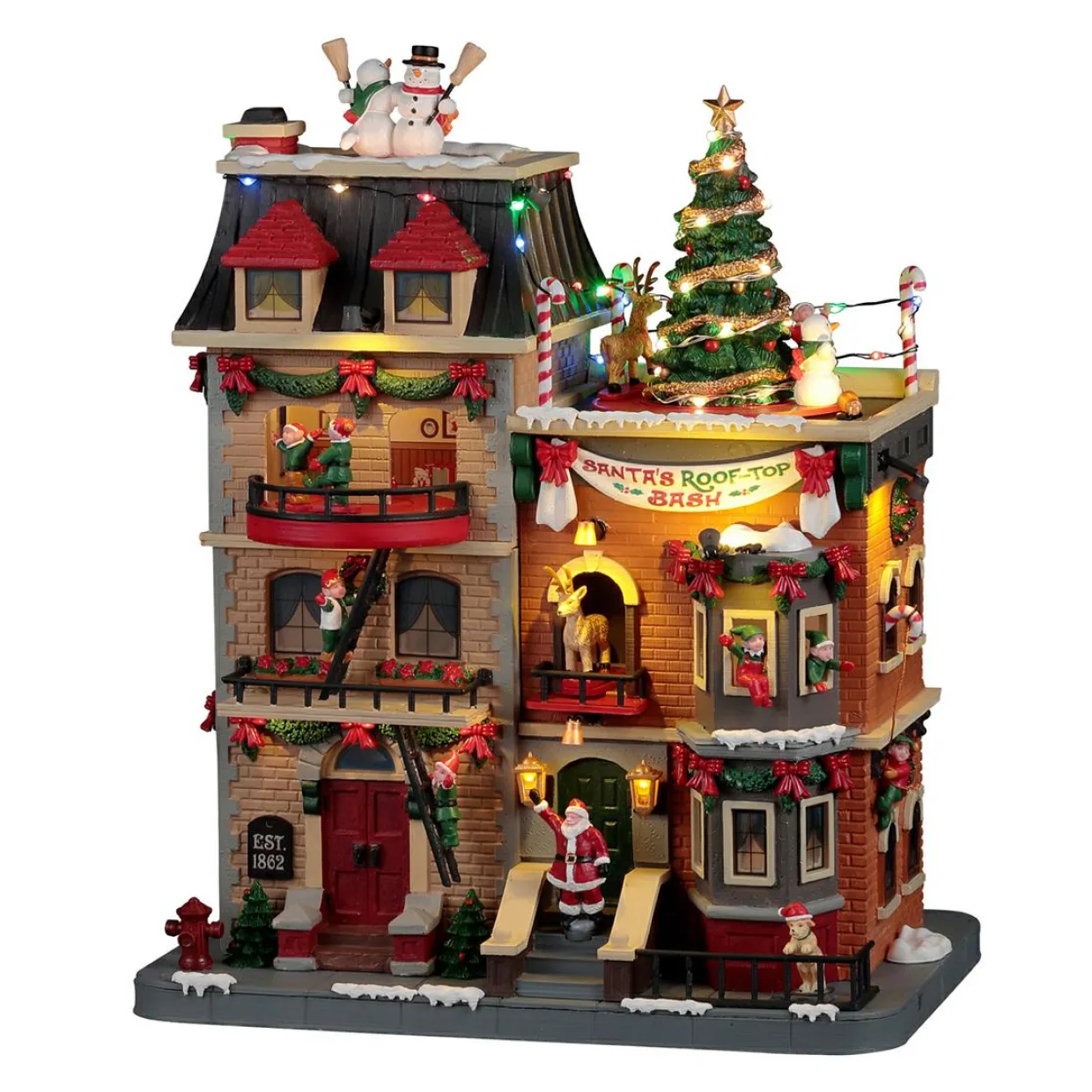 Village de Noël Lemax lumineux, musical et animé Fête du Père Noël sur les toits