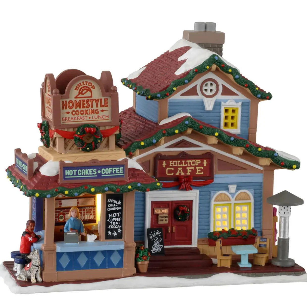 Village de Noël Lemax à piles lumineux Café perché au sommet de la montagne