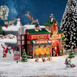 Village de Noël Lemax à piles lumineux L'écurie des rennes du Père Noël
