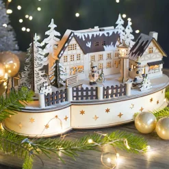 Village de Noël lumineux en bois à piles (35 x H19 cm) Transylvanie
