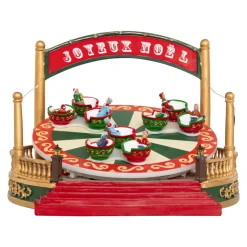 Village de Noël musical et animé sur piles (H26 cm) Manège Tasses tournantes