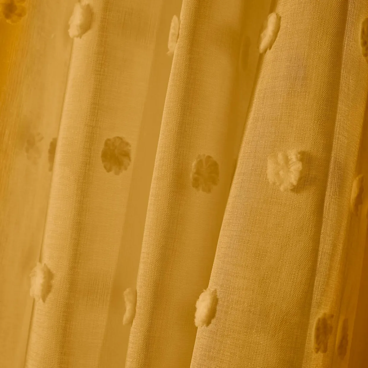 Voilage oeillets pompons (140 x 240 cm) Emie Jaune moutarde