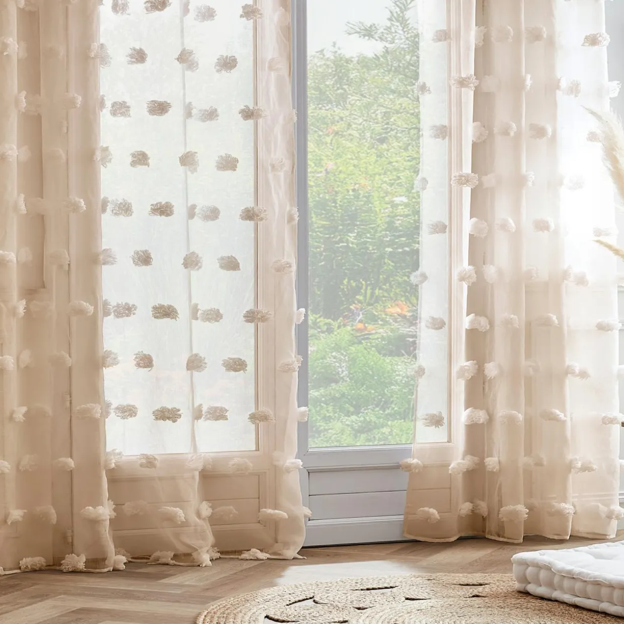 Voilage oeillets pompons (140 x 280 cm) Suzie Beige
