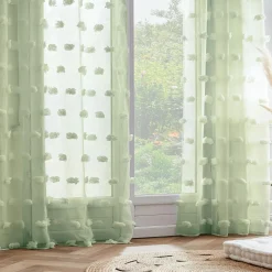 Voilage oeillets pompons (140 x 240 cm) Suzie Vert d'eau